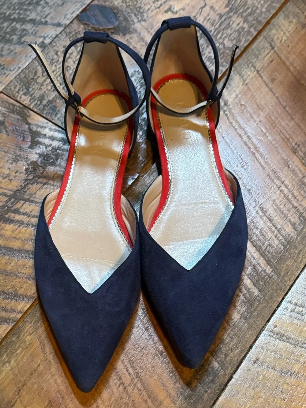 Boden navy blue suede ankle strap pointed toe flats Size 42 = 10.5 - Picture 5 of 14